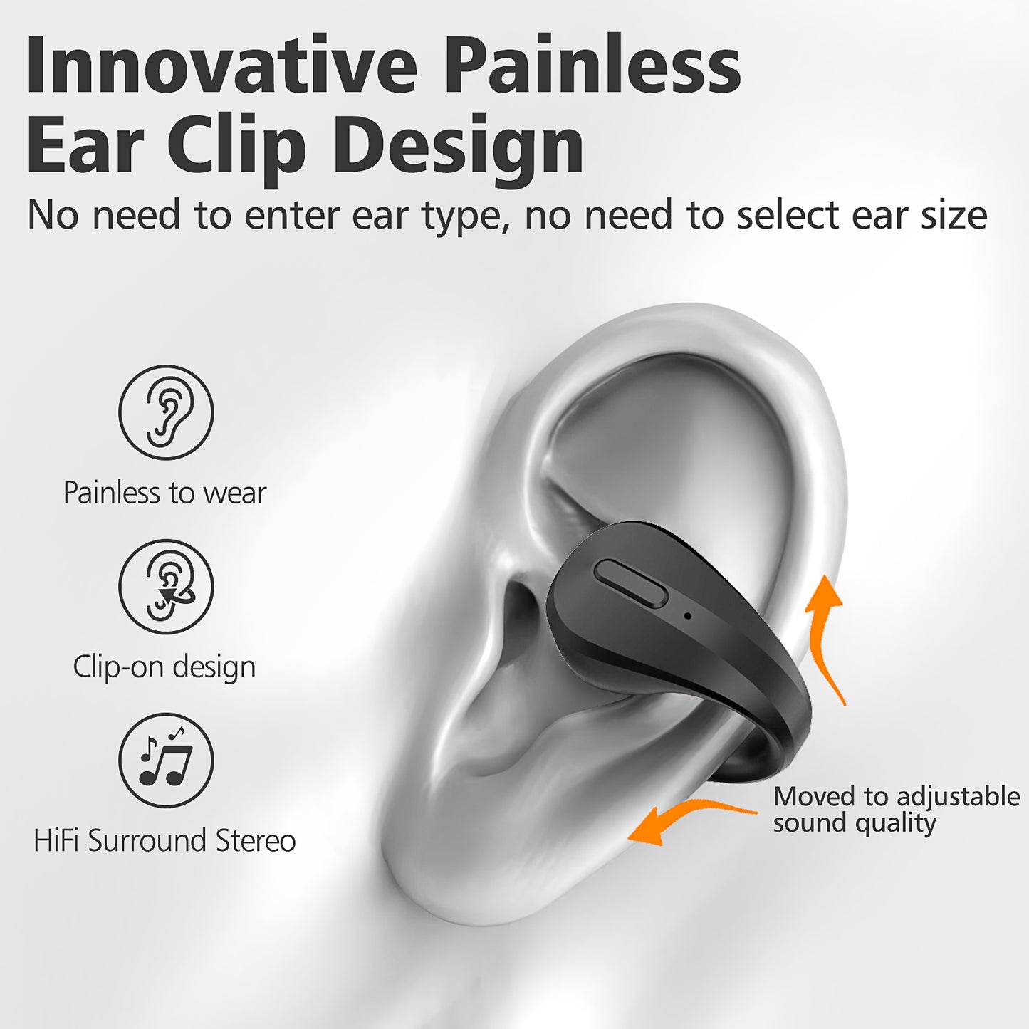 CelsusSound Tek S600 Open Ear Clip Headphones, Wireless Earbuds Bluetooth 5.3 Sports Earphones Built-in Mic with Earphones Charging Case(Black)
