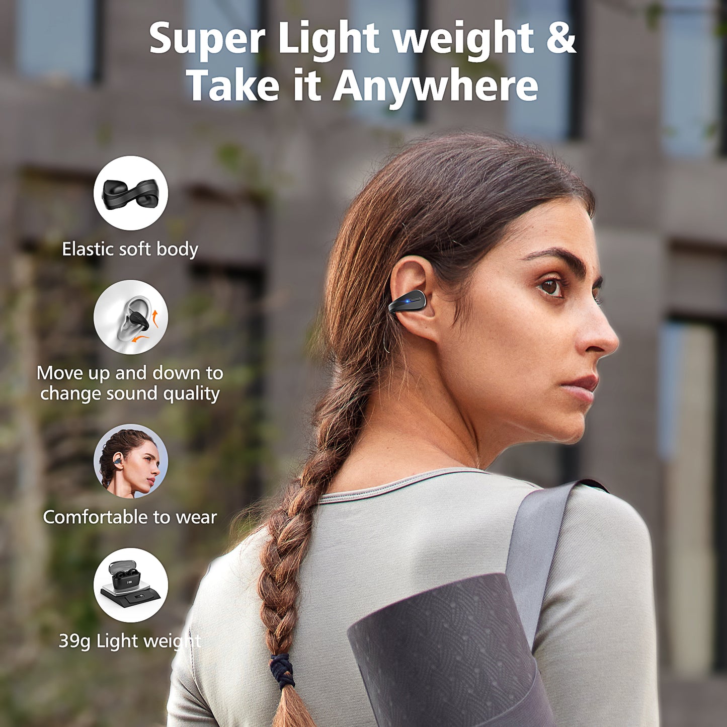 CelsusSound Tek S600 Open Ear Clip Headphones, Wireless Earbuds Bluetooth 5.3 Sports Earphones Built-in Mic with Earphones Charging Case(Black)