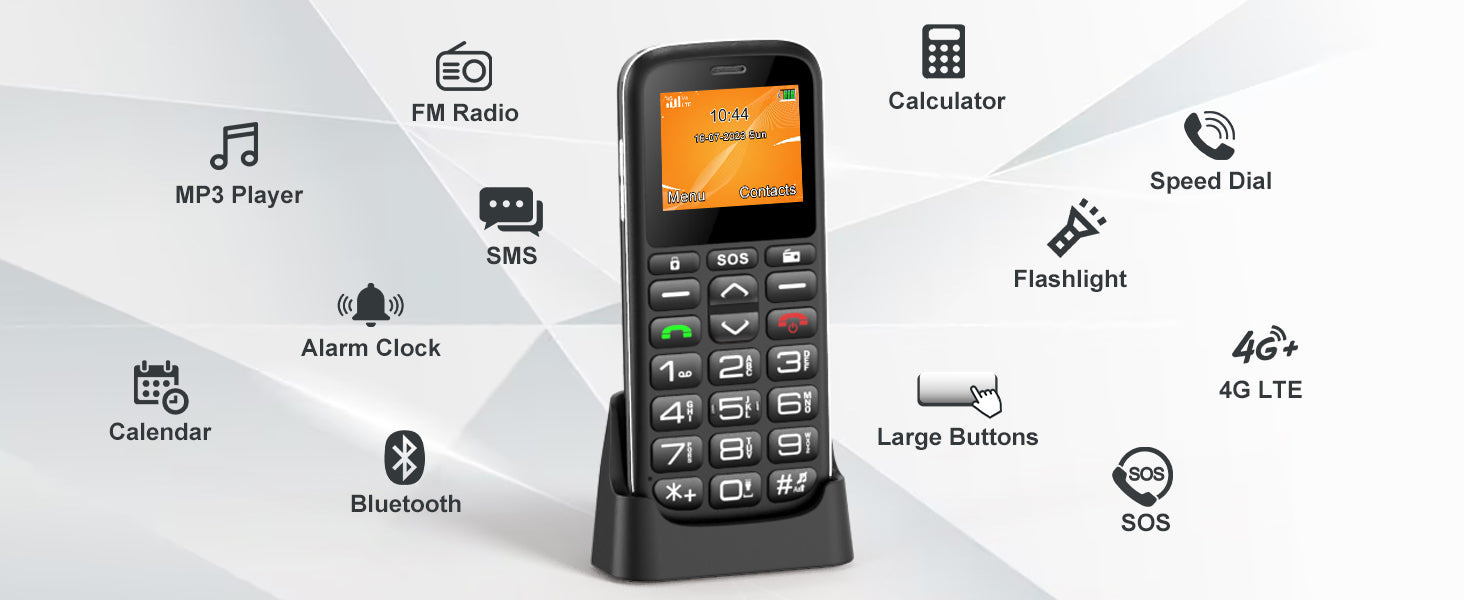 HCMOBI RS1 - Teléfono móvil básico para ancianos, SOS, 4G-LTE teléfono  celular con botón grande para personas mayores, altavoz dual SIM, teléfonos
